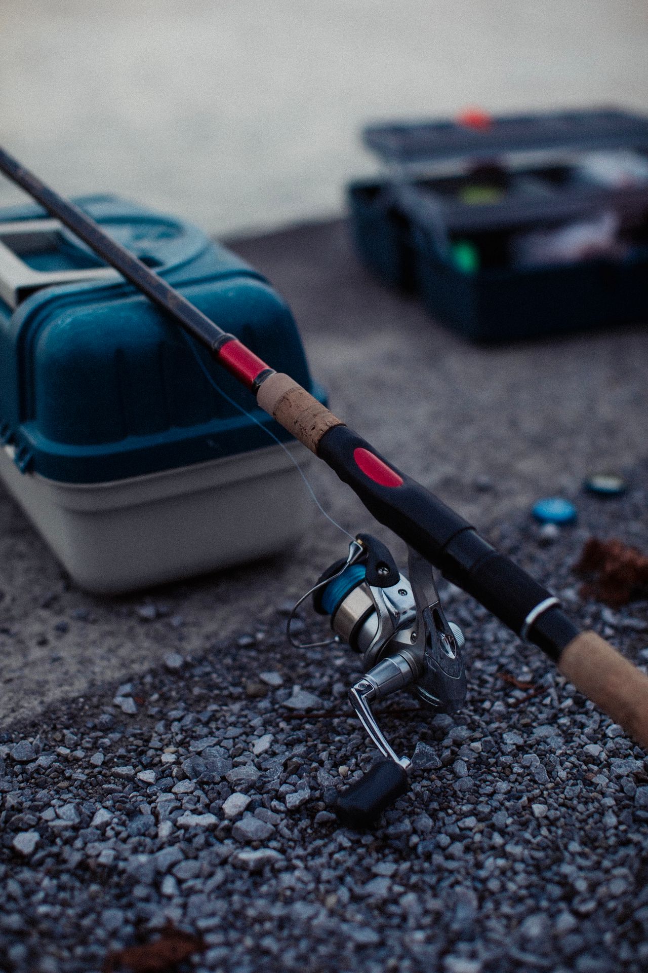Inshore spinning rod and reel with braided line and tackle